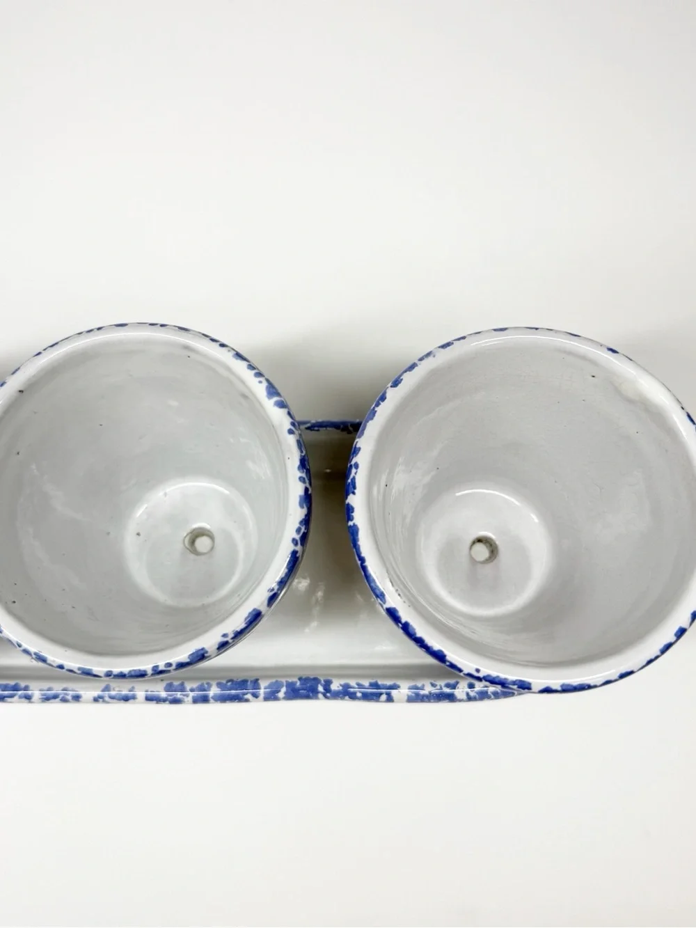 Vintage Himark Portugal Pottery Window Flower Pots Blue Checkered Sponge Painted